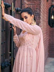 Baby Pink Georgette Partywear Palazzo-Suit - Inddus.com