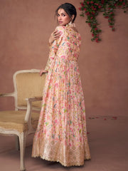 Baby Pink Organza Silk Festive Gown - Inddus.com