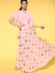 Baby Pink Solid Top & Sequinned Embroidered Skirt - Inddus.com
