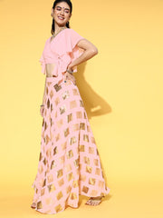 Baby Pink Solid Top & Sequinned Embroidered Skirt - Inddus.com