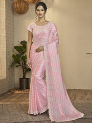 Baby Pink Taby Silk Embroidered Saree - Inddus.com