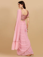 Baby Pink Woven Design Georgette Saree & Embellished Belt - Inddus.com