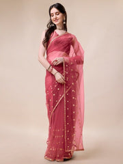 Bandhani Embroidered Sequinned Net Sarees - Inddus.com