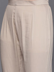 Beige Cotton Blend Woven Design Straight Cut Suit - Inddus.com