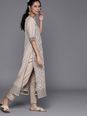 Beige Cotton Blend Woven Design Straight Cut Suit - Inddus.com