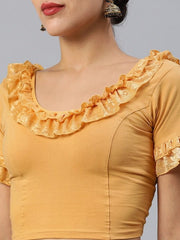 Beige Cotton Stretchable Saree Blouse With Ruffles - Inddus.com