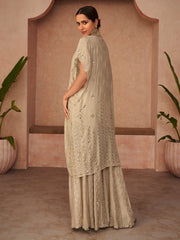 Beige Embroidered Partywear Palazzo-Suit - Inddus.com