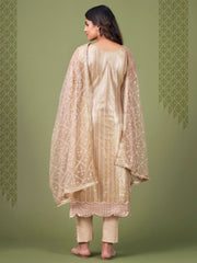 Beige Embroidered Partywear Straight-Cut-Suit - Inddus.com