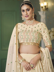 Beige Georgette Embroidered Lehenga Choli - Inddus.com