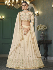 Beige Georgette Embroidered Lehenga Choli - Inddus.com