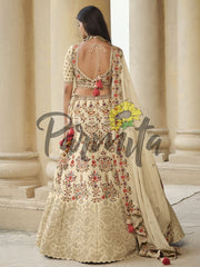 Beige Hand Embroidered Lehenga Choli Set - Inddus.com