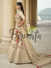 Beige Hand Embroidered Lehenga Choli Set - Inddus.com