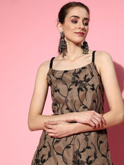 Beige Net floral Embroidered Kurta with Dhoti Pants and Dupatta - Inddus.com