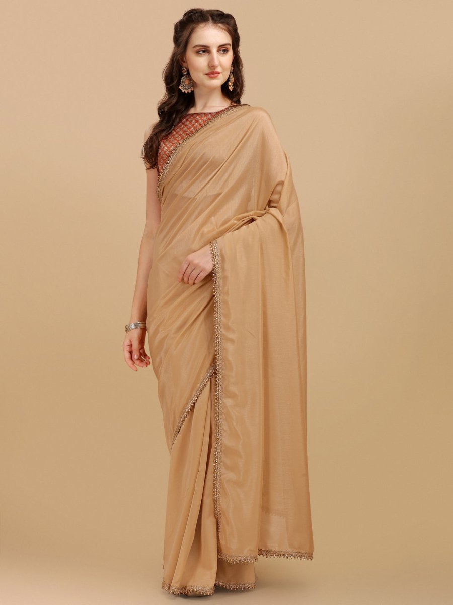 Beige & Rust Woven Design Silk Blend Saree - Inddus.com