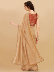 Beige & Rust Woven Design Silk Blend Saree - Inddus.com