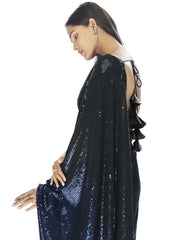 Black and Blue Georgette Sequins Party Wear Saree - Inddus.com