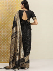 Black and Golden Floral Polka Zari Woven Saree - Inddus.com