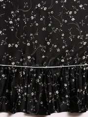 Black and White Floral Print Ruffled Saree - Inddus.com