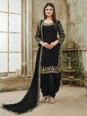 Black Art Silk Partywear Patiala Suit - Inddus.com