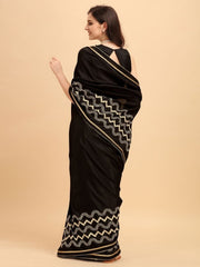 Black Chevron Embroidered Saree with Blouse - inddus-us
