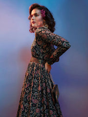 Black Crepe Festive Anarkali Gown - Inddus.com