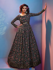 Black Crepe Festive Anarkali Gown - Inddus.com