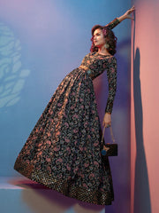 Black Crepe Festive Anarkali Gown - Inddus.com