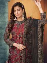 Black Embroidered Festive Wear Straight Cut Suit - Inddus.com