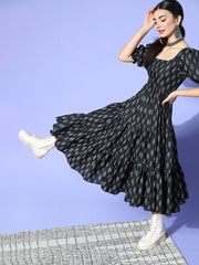 Black Ethnic Motifs Tiered Dress - Inddus.com