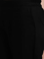 Black Floral Embroidered Thread Work Chanderi Cotton Kurta & Trousers With Dupatta - Inddus.com
