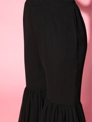 Black Foil Print Kurta with Sharara - Inddus.com