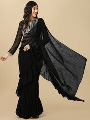 Black Geometric Woven Design Saree - Inddus.com