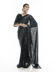 Black Georgette Designer Saree - Inddus.com