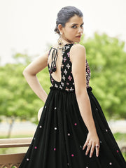 Black Georgette Festive Gown - Inddus.com