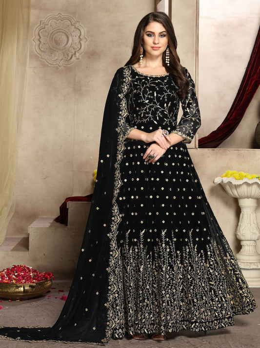 Black Georgette Festive Wear Anarkali Suit - Inddus.com