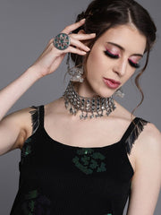 Black Georgette Sequins Kurta - Inddus.com