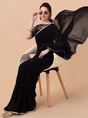 Black & Gold-Toned Sequinned Saree - Inddus.com