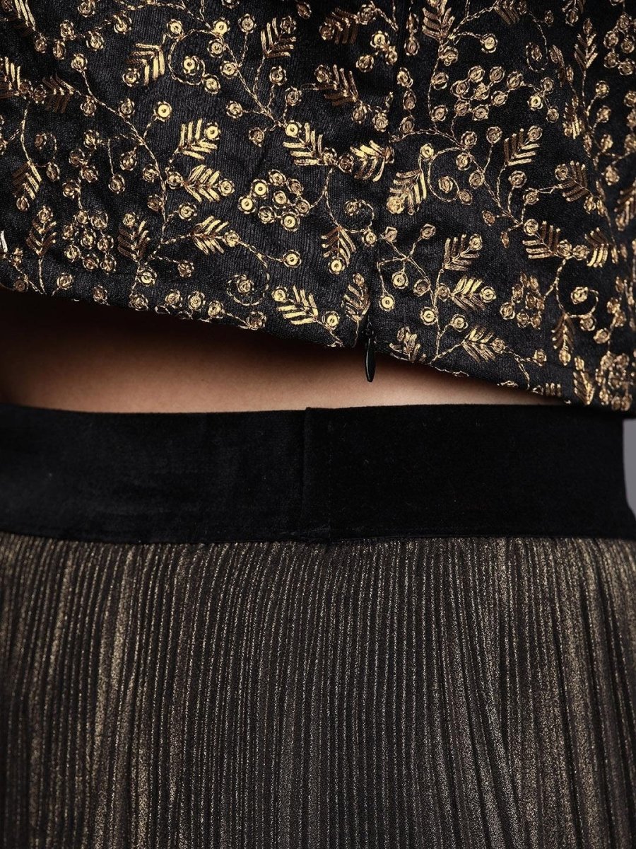 Black & Golden Embroidered Top - inddus-us