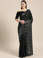 Black Mirrorwork Embellished Saree - Inddus.com