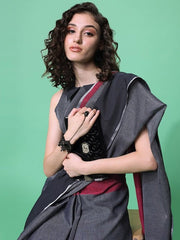 Black & Red Woven Design Saree - Inddus.com