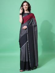 Black & Red Woven Design Saree - Inddus.com