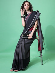 Black & Red Woven Design Saree - Inddus.com