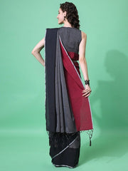 Black & Red Woven Design Saree - Inddus.com