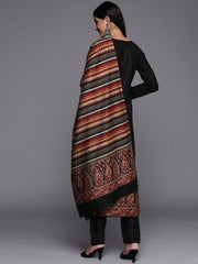 Black & Red Woven Pashmina Winter Wear Unstitched Dress Material - Inddus.com