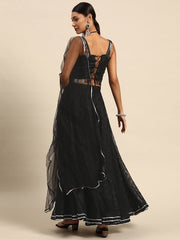 Black Semi-Stitched Lehenga & Unstitched Blouse With Dupatta - Inddus.com