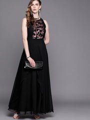 Black Sequinned Embroidered Party Gown - Inddus.com