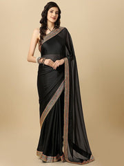 Black Sequinned Silk Blend Saree - Inddus.com