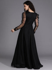 Black Sequins Embroidered Ethnic Gown - Inddus.com