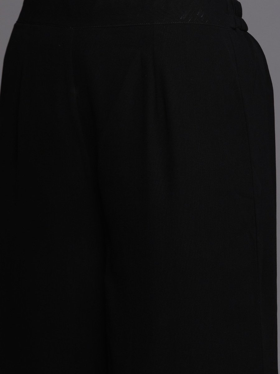 Black Silver Embellished Kurta with Palazzo and Net Dupatta - inddus-us