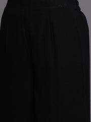 Black Silver Embellished Kurta with Palazzo and Net Dupatta - inddus-us